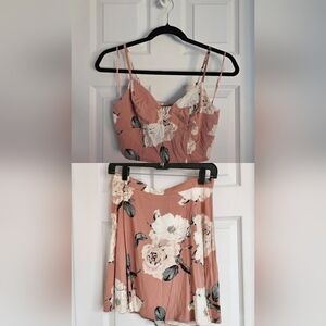 Dynamite pink floral skirt and matching crop top in size small